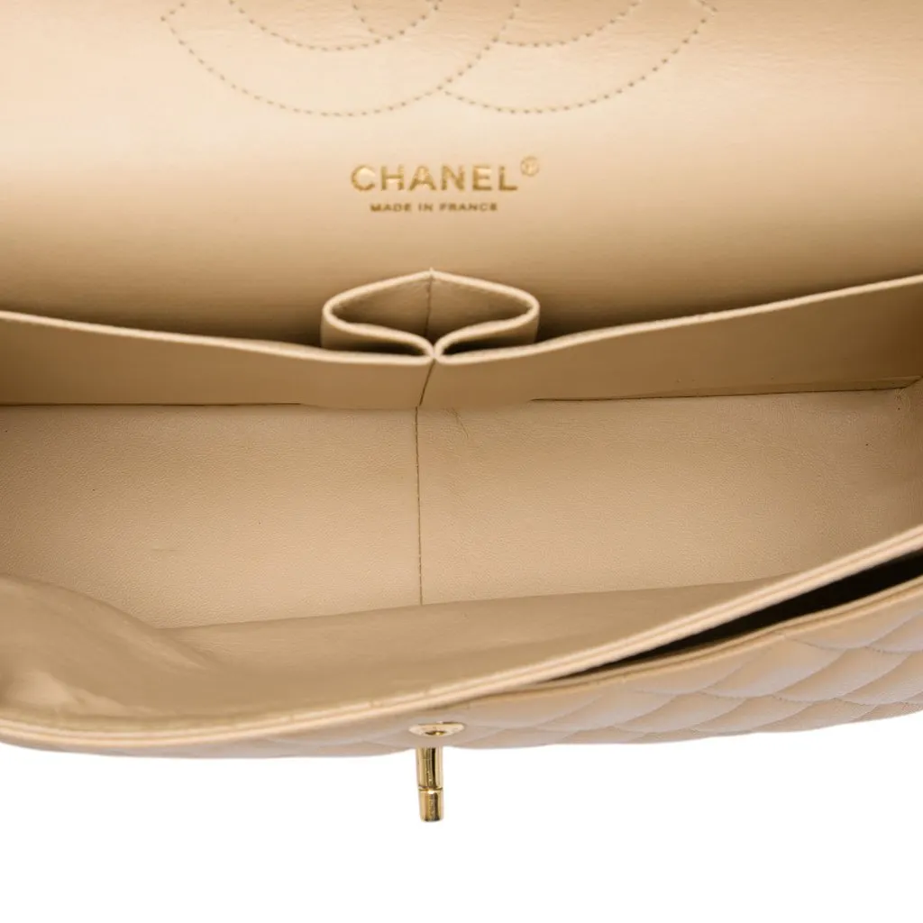 Chanel Jumbo Classic Caviar Double Flap Beige Leather Good - Model View