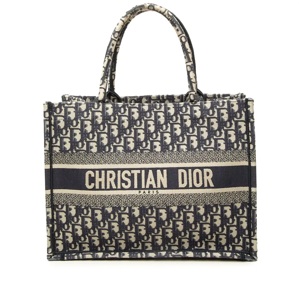 Dior Medium Oblique Embroidered Canvas Book Tote Blue Canvas Very good - Front View