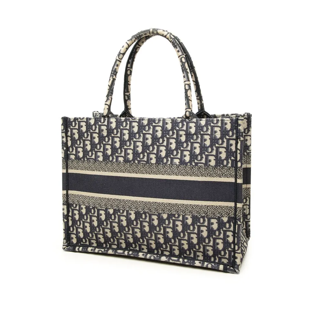 Dior Medium Oblique Embroidered Canvas Book Tote Blue Canvas Very good - Back View