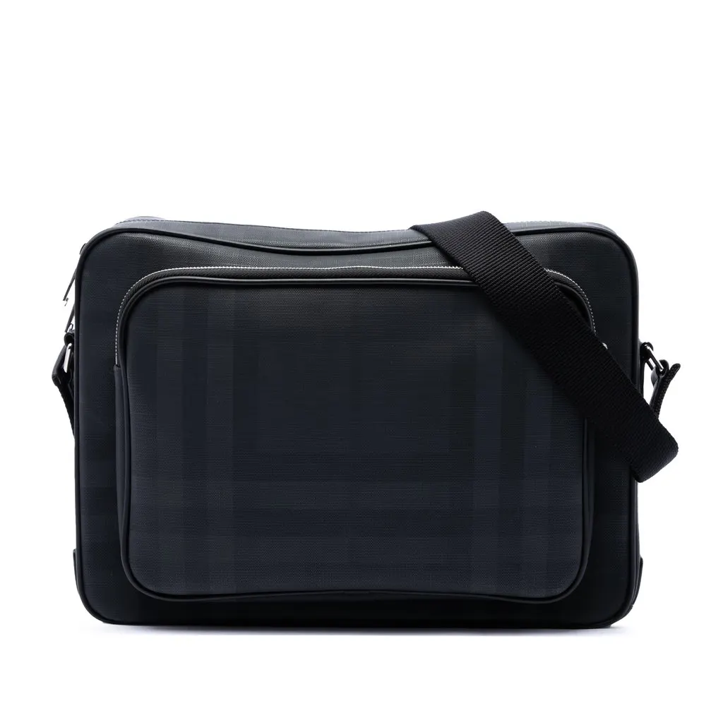 Burberry London Check Coated Canvas Marlon Messenger Bag Black Very good - Front View