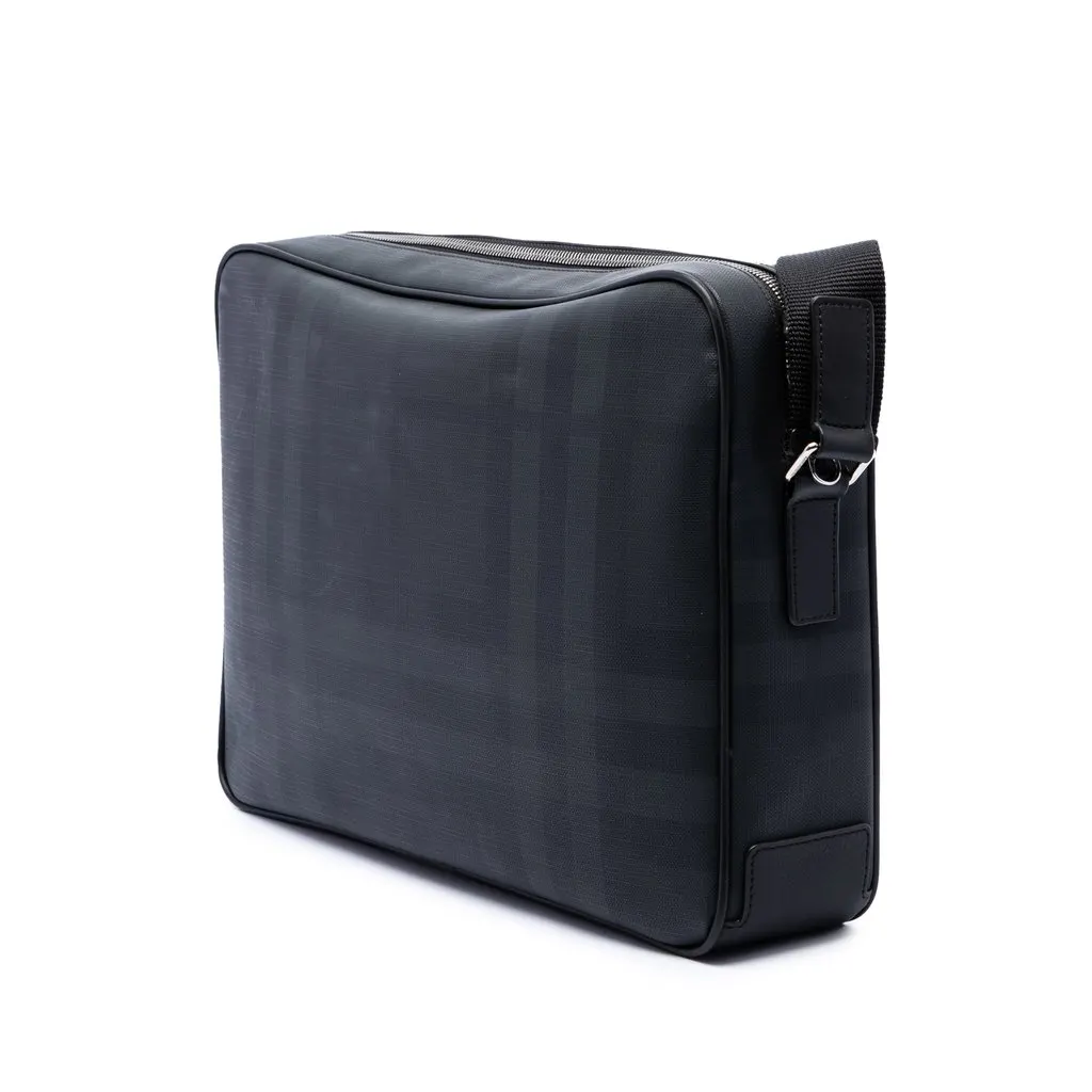 Burberry London Check Coated Canvas Marlon Messenger Bag Black Very good - Back View