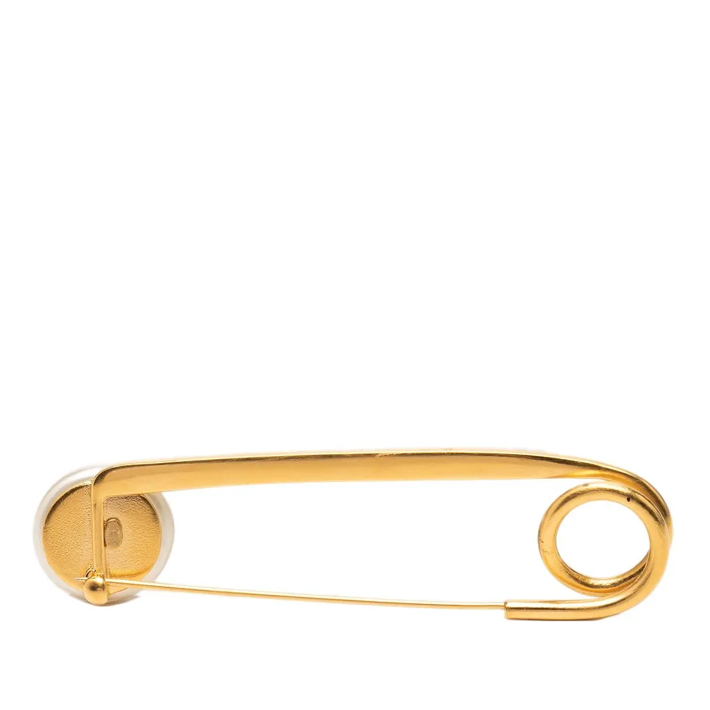 Chanel CC Gold Plated Faux Pearl Safety Pin Brooch Gold Metal Very good - Back View