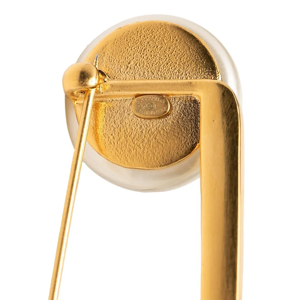 Chanel CC Gold Plated Faux Pearl Safety Pin Brooch Gold Metal Very good - Inside View