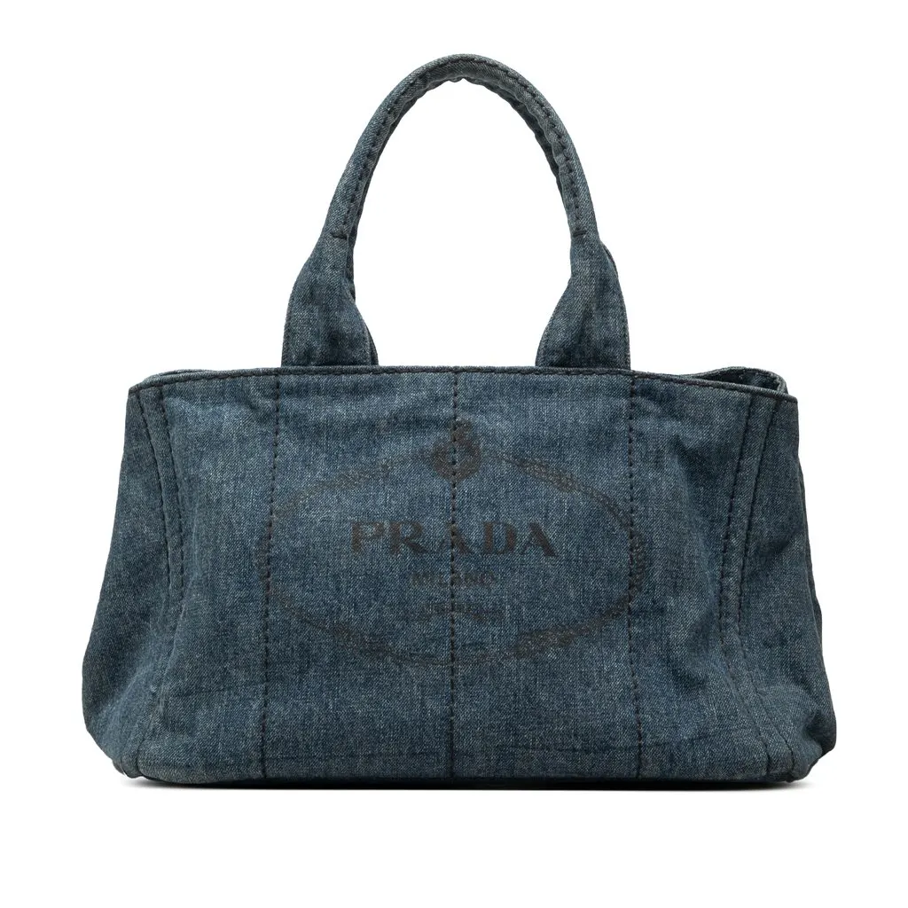Prada Denim Canapa Logo Tote Blue Very good - Front View