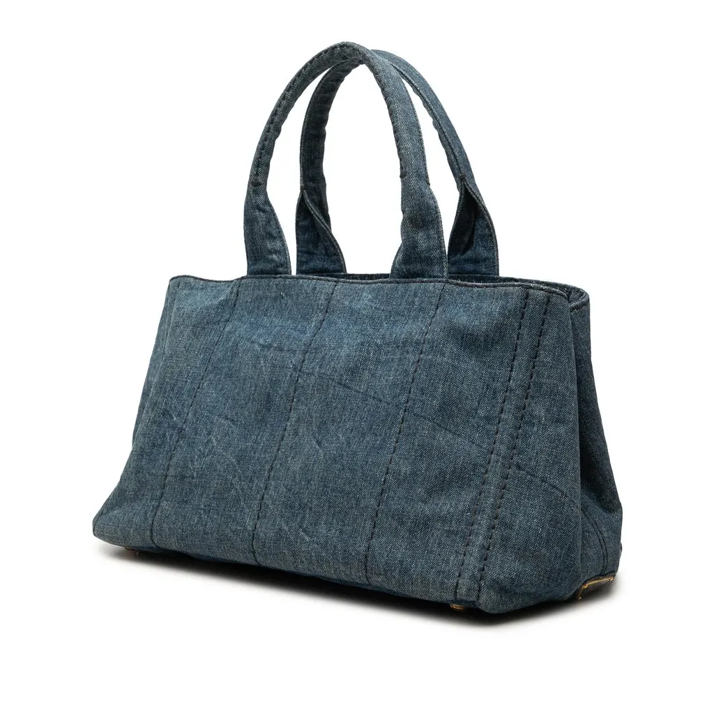 Prada Denim Canapa Logo Tote Blue Very good - Back View
