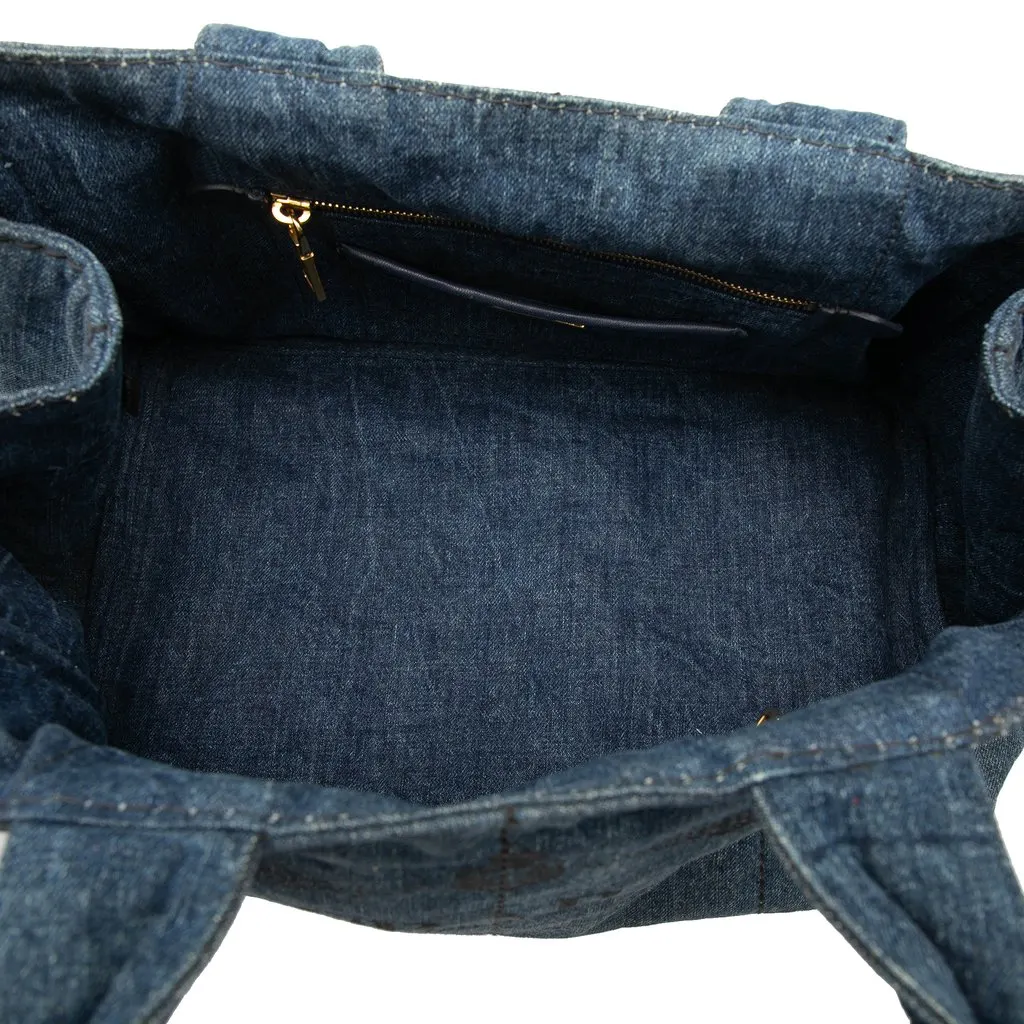 Prada Denim Canapa Logo Tote Blue Very good - Model View