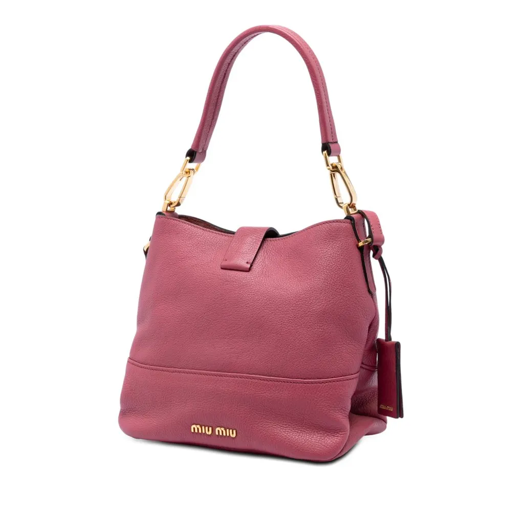 Miu Miu Goatskin Madras Convertible Hobo Pink Leather Very good - Back View