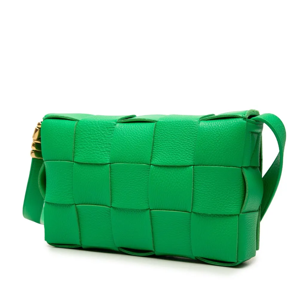 Bottega Veneta Grained Calfskin Intrecciato Cassette Crossbody Green Leather Very good - Back View