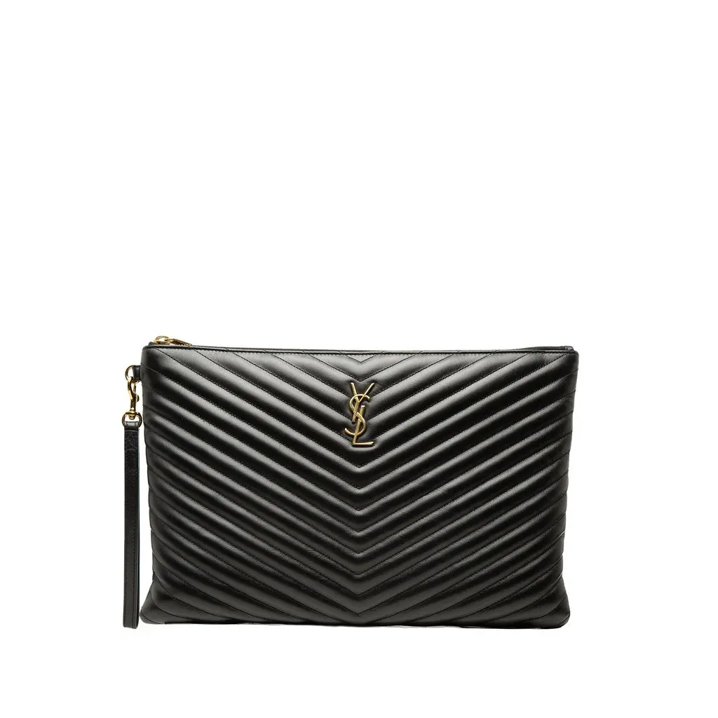 Saint Laurent Chevron Calfskin Cassandre Document Holder Black Leather Very good - Front View