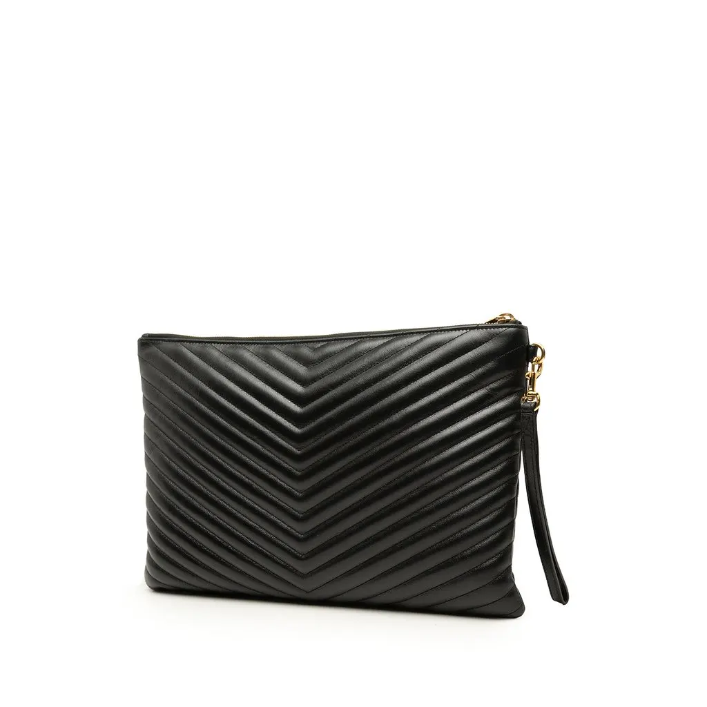 Saint Laurent Chevron Calfskin Cassandre Document Holder Black Leather Very good - Back View