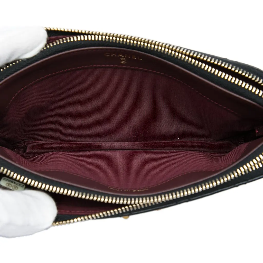 Chanel Quilted Aged Calfskin Lucky Charms Reissue 2.55 Double Zip Clutch With Chain Black Leather Very good - Model View