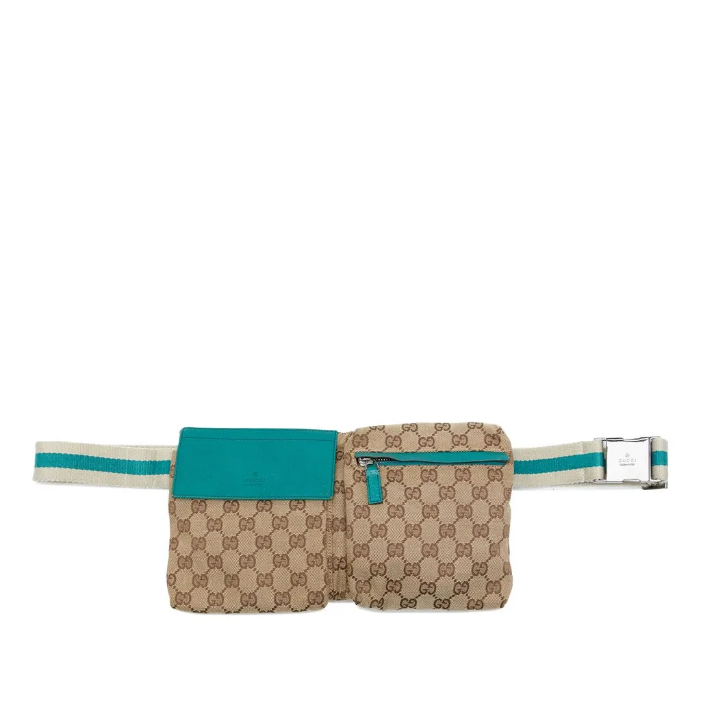 Gucci GG Canvas Web Double Pocket Belt Bag Beige Very good - Front View