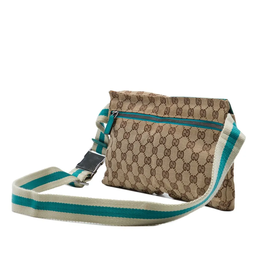 Gucci GG Canvas Web Double Pocket Belt Bag Beige Very good - Back View
