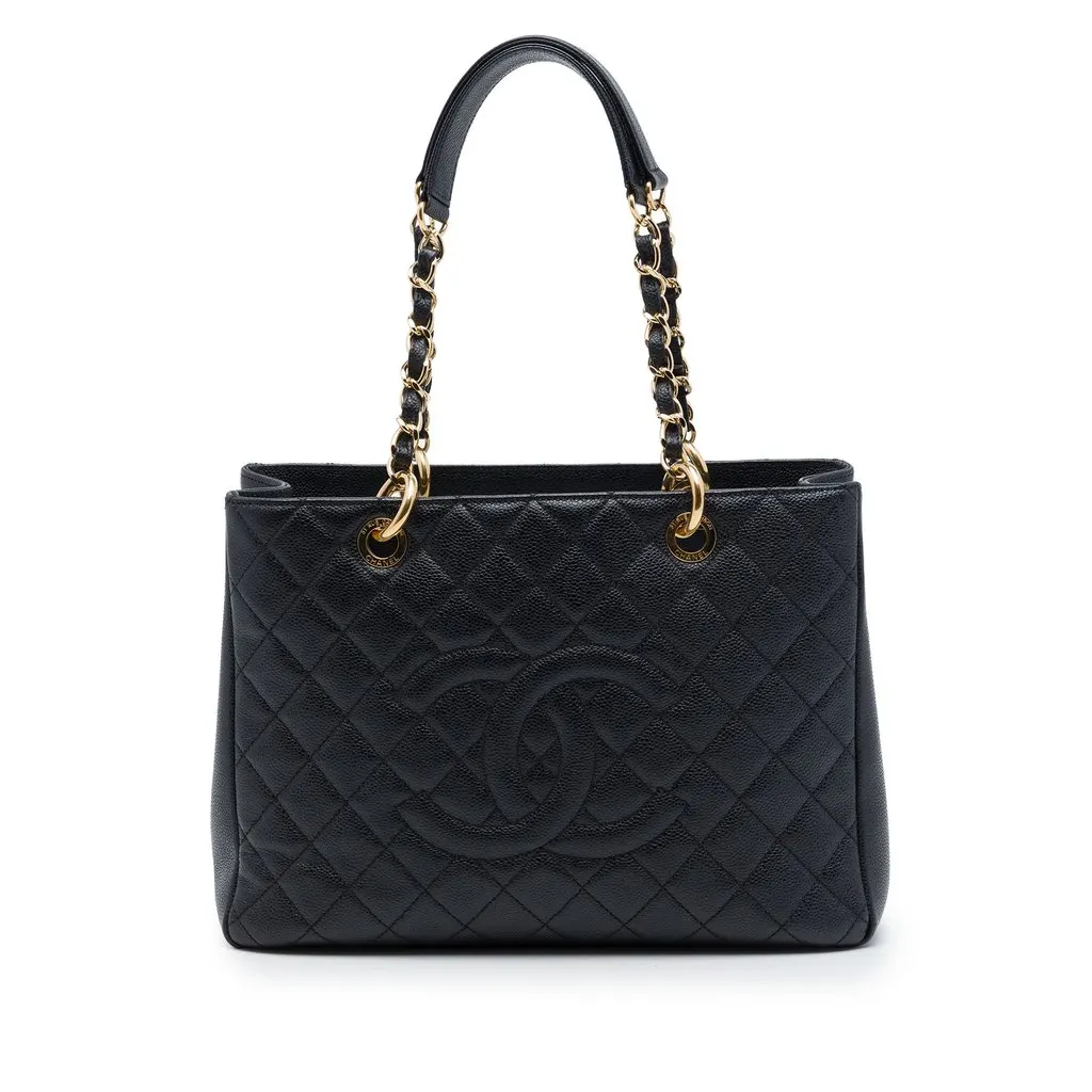 Chanel Caviar Grand Shopping Tote Black Leather Very good - Front View