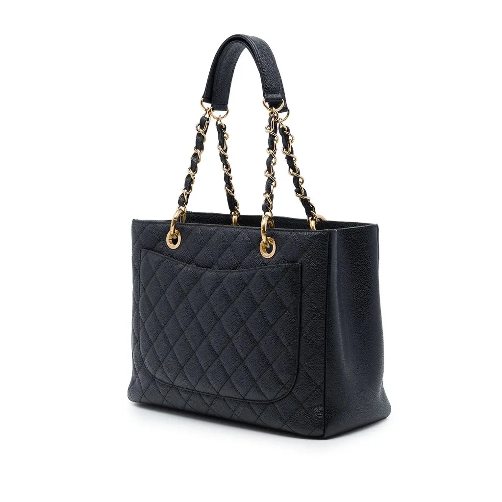 Chanel Caviar Grand Shopping Tote Black Leather Very good - Back View