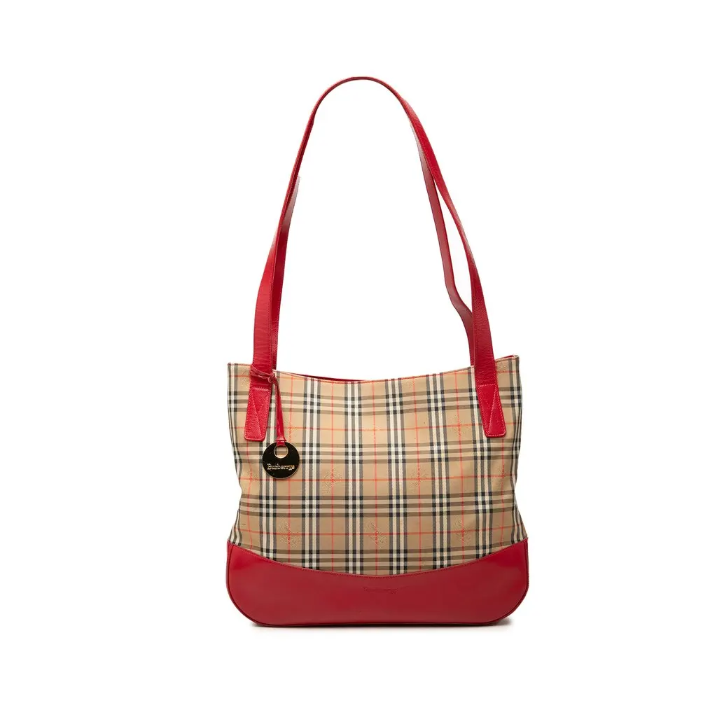 Burberry Haymarket Check Canvas Tote Beige Canvas Good - Front View