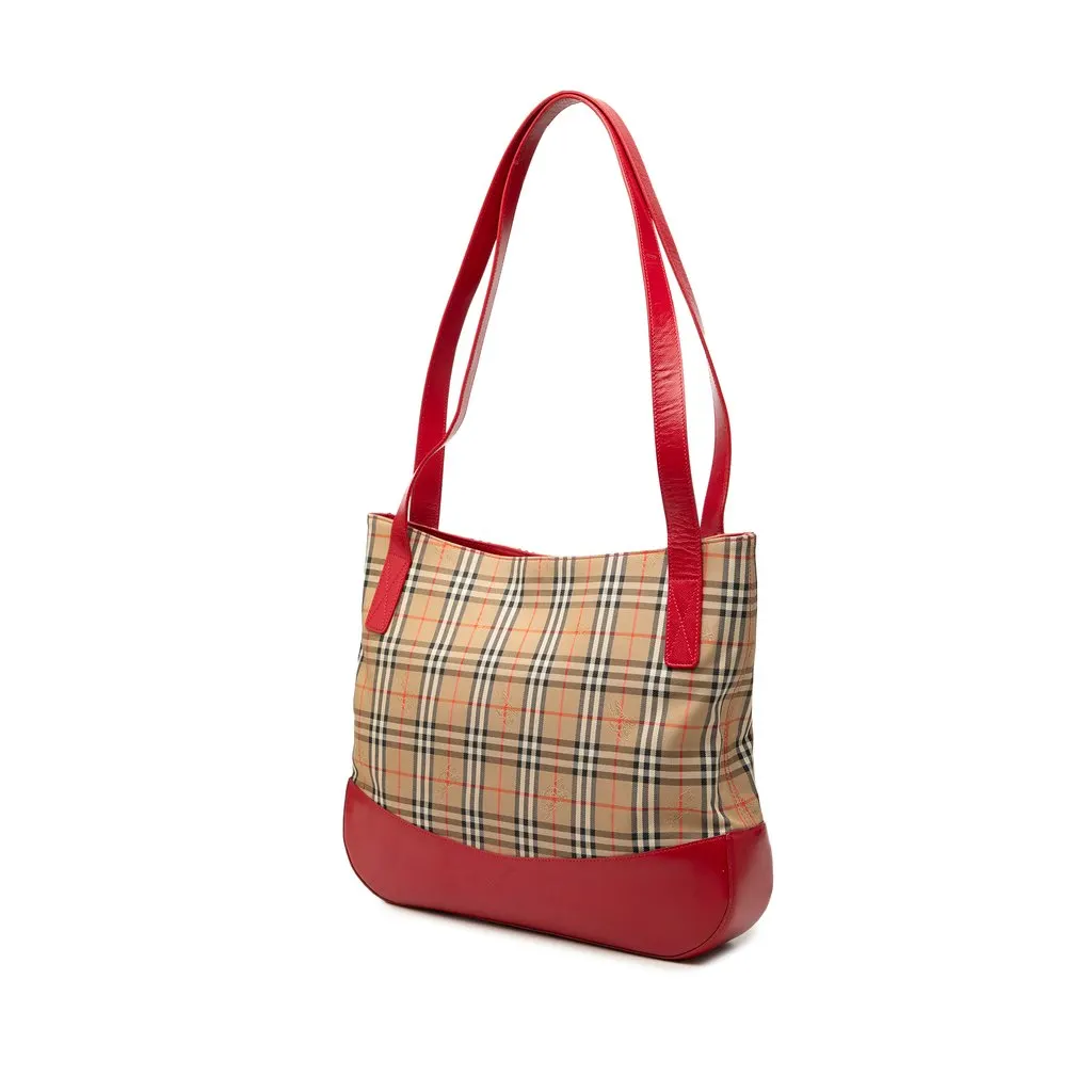 Burberry Haymarket Check Canvas Tote Beige Canvas Good - Back View