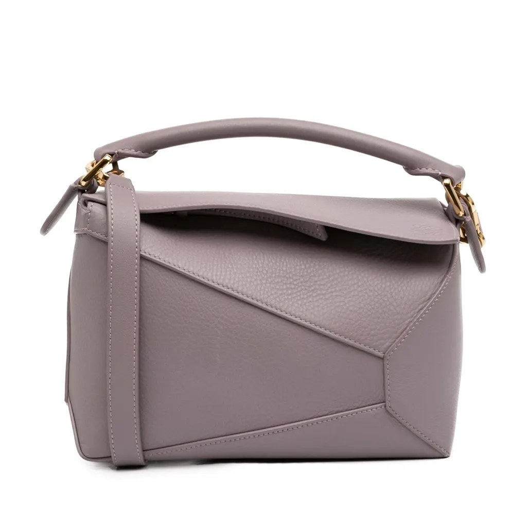 Loewe Small Calfskin Puzzle Edge Satchel Purple Leather Very good - Front View