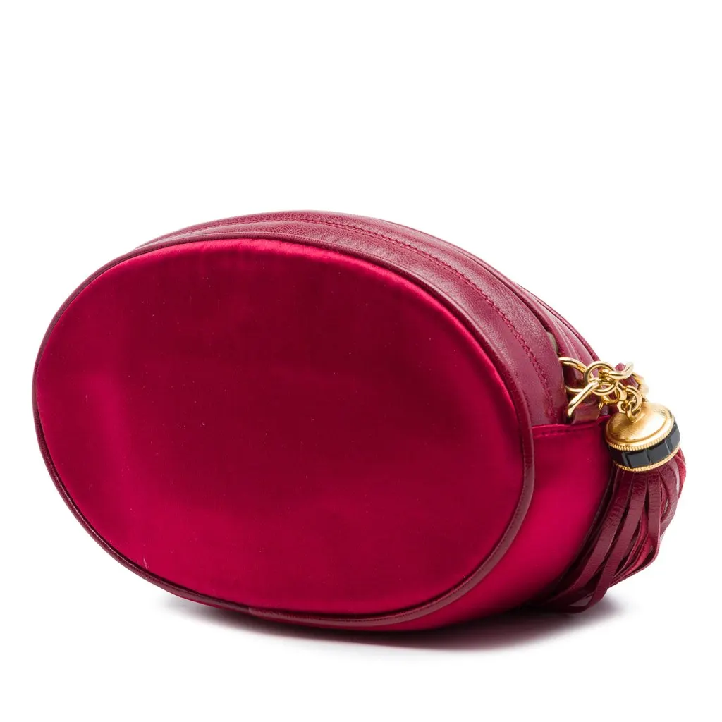 Chanel CC Embellished Suede Tassel Oval Crossbody Red Leather Very good - Back View