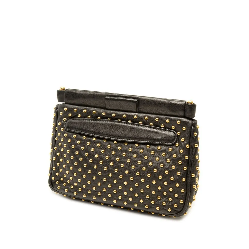 Miu Miu Studded Leather Frame Clutch Black Leather Good - Back View