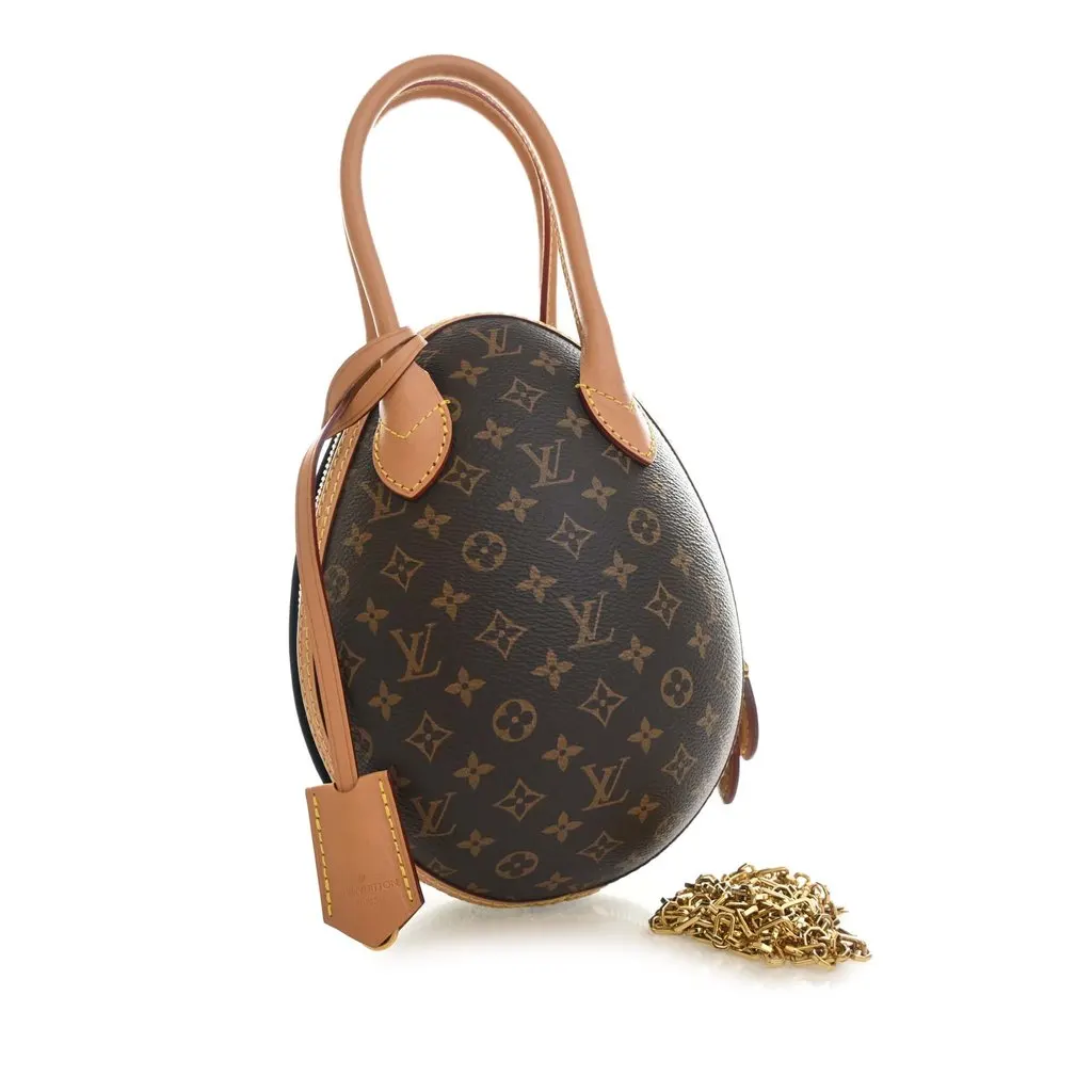 Louis Vuitton Monogram and Calfskin Egg Bag Brown Very good - Back View