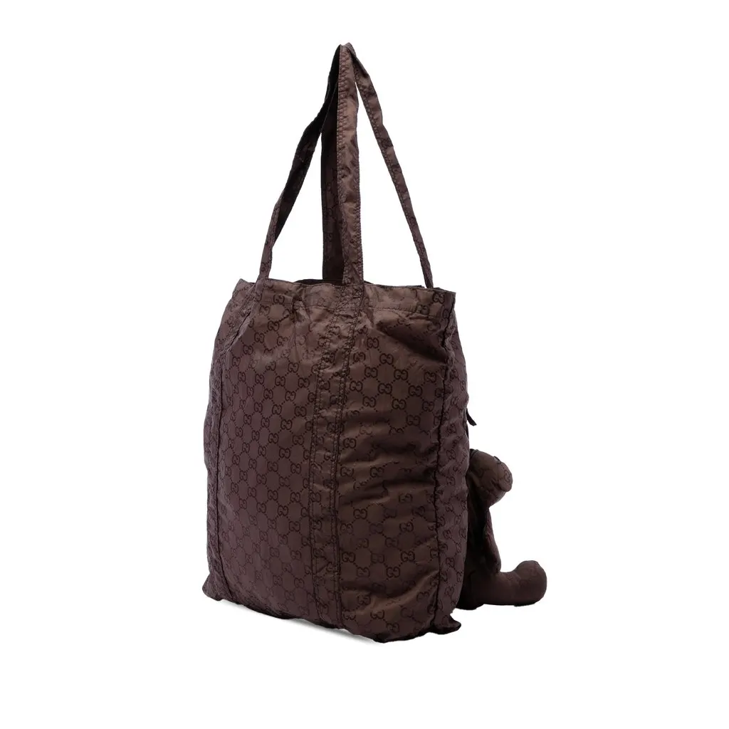 Gucci GG Nylon Teddy Bear Folding Tote Brown Polyamide Good - Back View