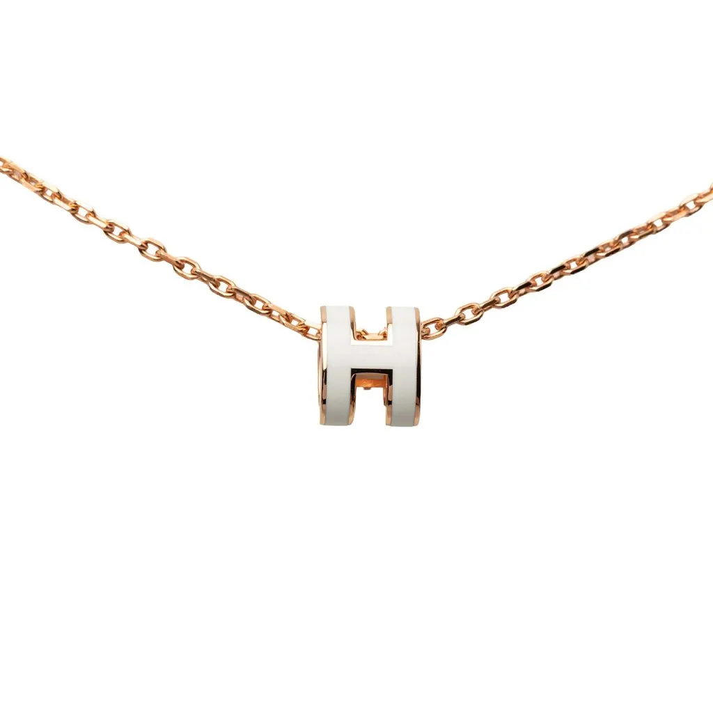 Hermès Rose Gold Plated Enamel Mini Pop H Pendant Necklace Pink Metal Very good - Back View