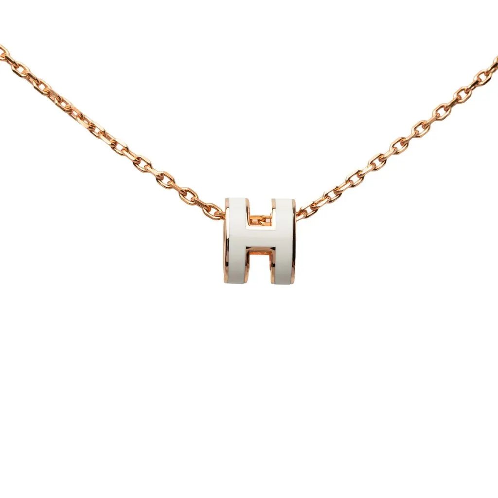 Hermès Rose Gold Plated Enamel Mini Pop H Pendant Necklace Pink Metal Very good - Inside View
