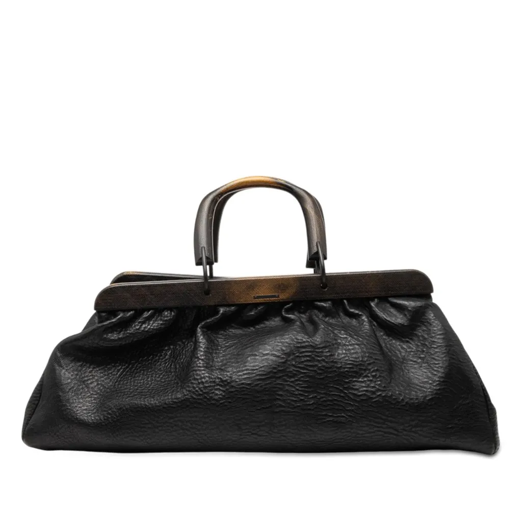 Gucci Calfskin Wood Frame Handbag Black Leather Very good - Front View