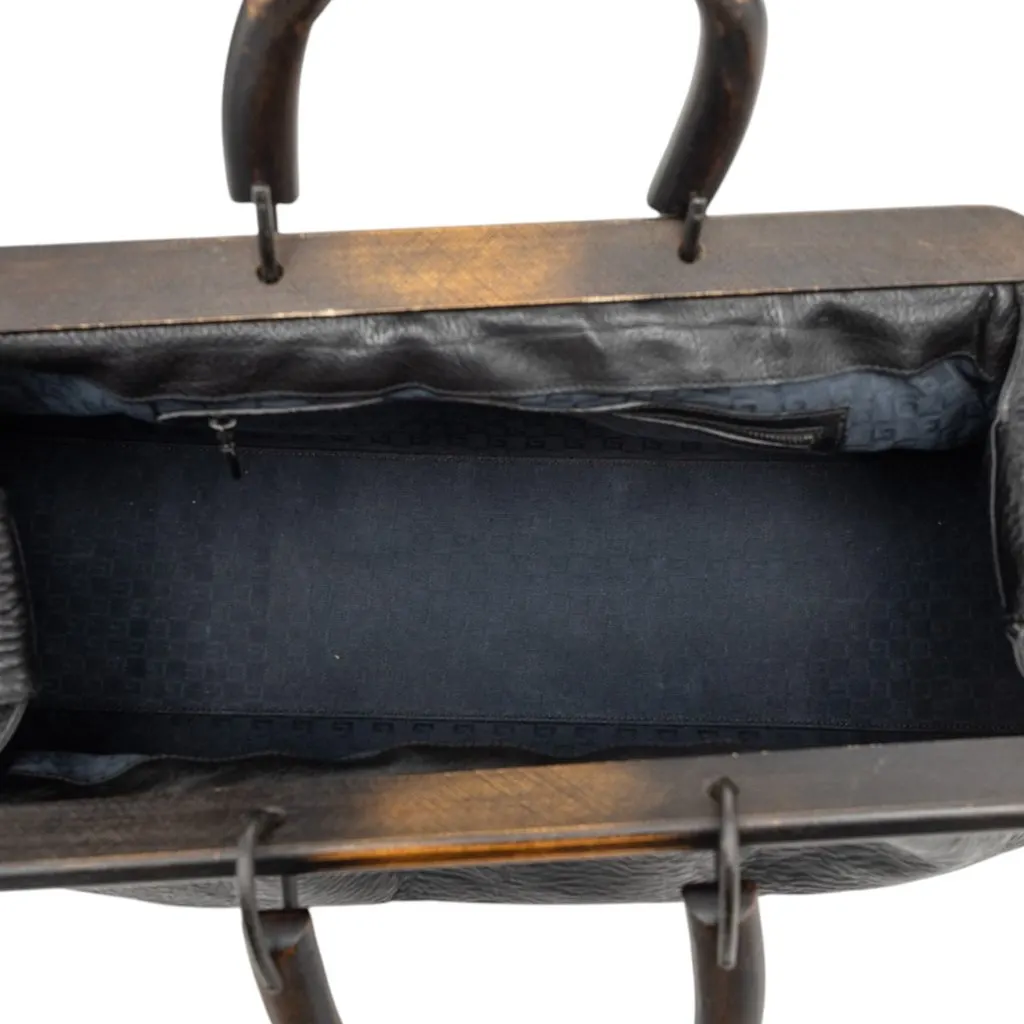 Gucci Calfskin Wood Frame Handbag Black Leather Very good - Model View