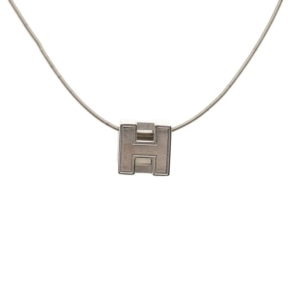 Hermès Palladium Plated Enamel Cage dH Cube Necklace Silver Palladium Good - Back View
