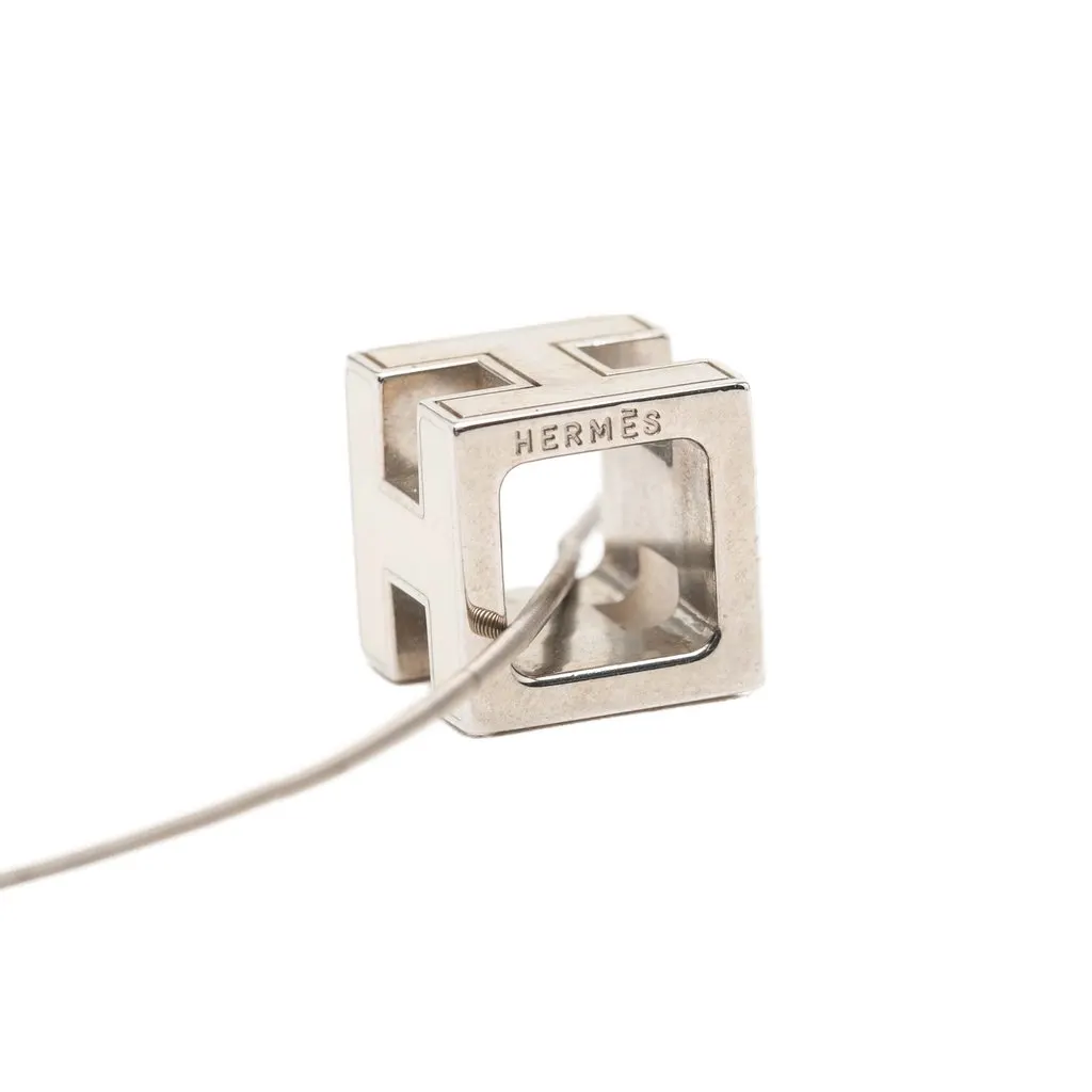 Hermès Palladium Plated Enamel Cage dH Cube Necklace Silver Palladium Good - Model View