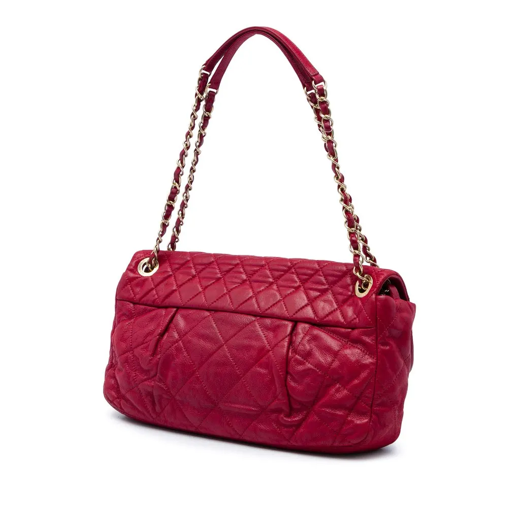 Chanel Large Quilted Iridescent Calfskin Coco Pleats Flap Red Leather Very good - Back View