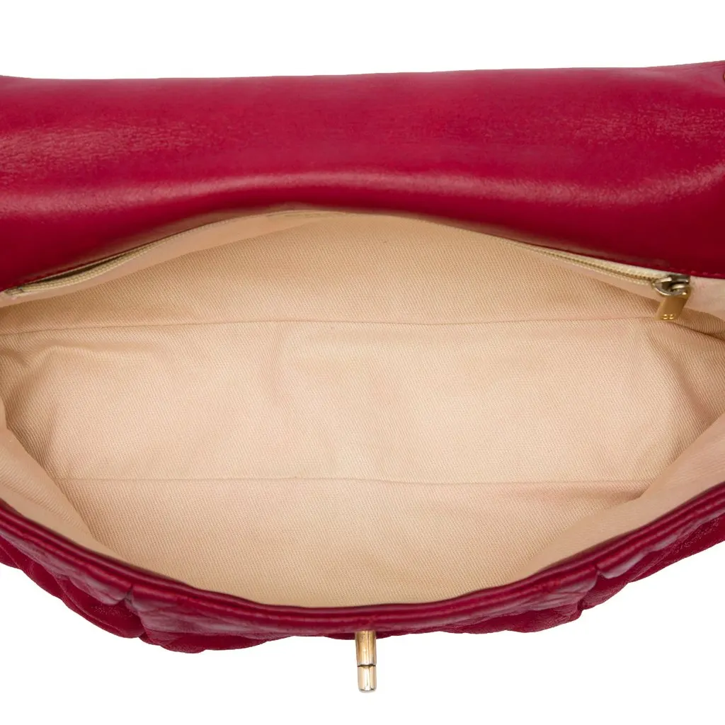 Chanel Large Quilted Iridescent Calfskin Coco Pleats Flap Red Leather Very good - Model View