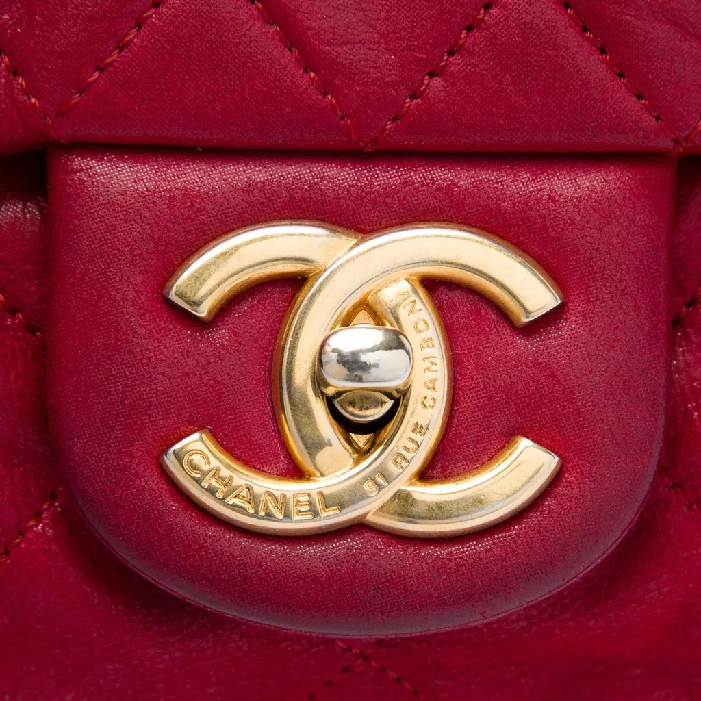 Chanel Large Quilted Iridescent Calfskin Coco Pleats Flap Red Leather Very good - Box View
