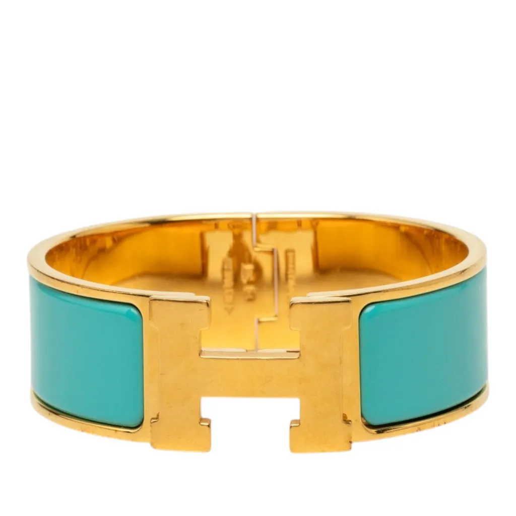 Hermès Wide Enamel Clic H Bracelet PM Blue Very good - Front View