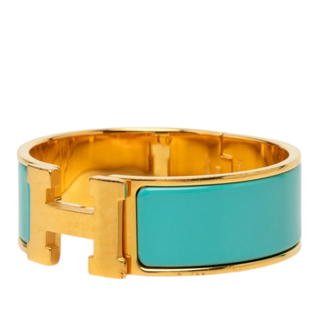 Hermès Wide Enamel Clic H Bracelet PM Blue Very good - Back View