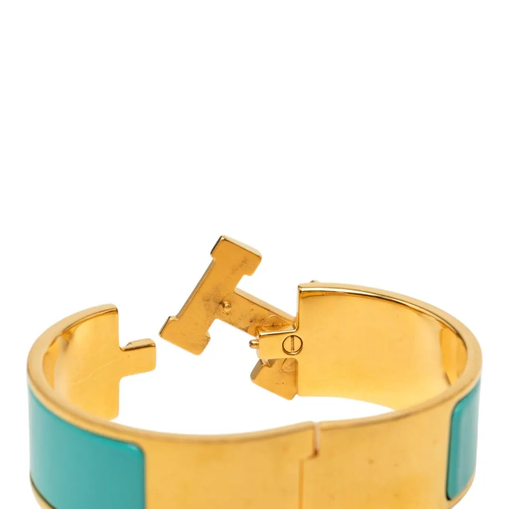 Hermès Wide Enamel Clic H Bracelet PM Blue Very good - Box View