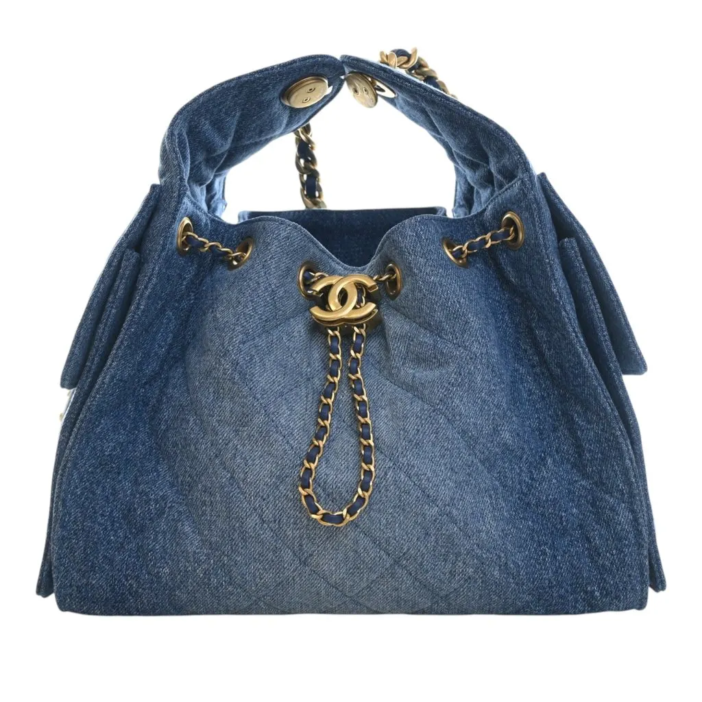 Chanel Small Quilted Washed Denim Chanel 25 Hobo Blue Very good - Front View