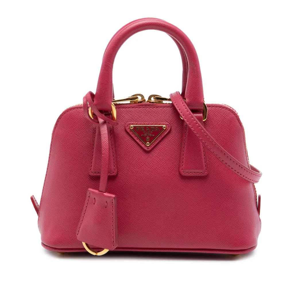 Prada Mini Saffiano Lux Promenade Satchel Pink Leather Very good - Front View