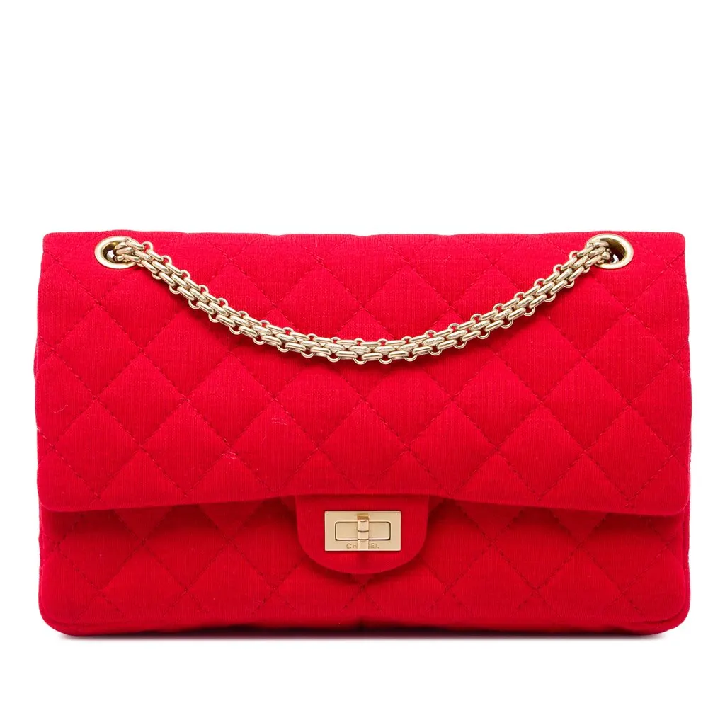 Chanel Quilted Jersey Reissue 2.55 Double Flap 226 Red Cotton Very good - Front View