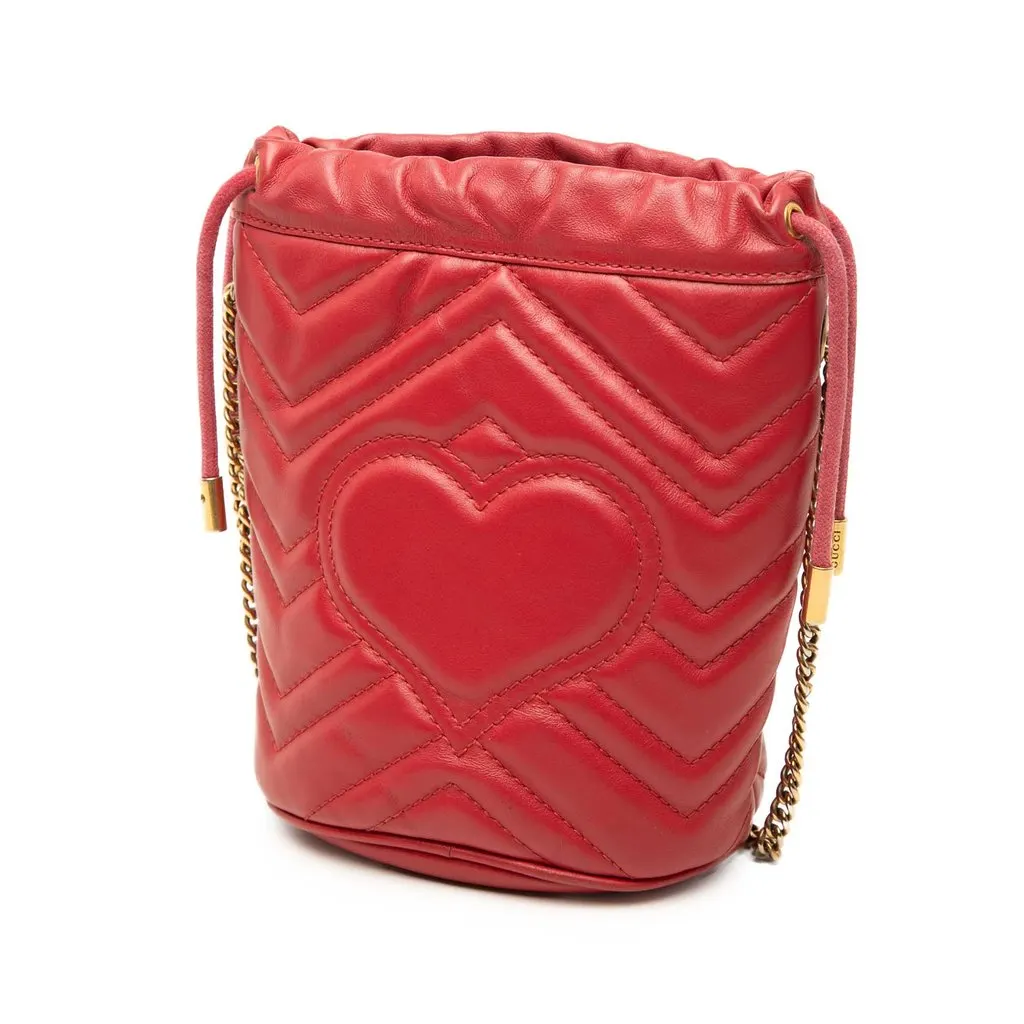 Gucci Small GG Marmont Matelasse Calfskin Bucket Bag Red Leather Very good - Back View