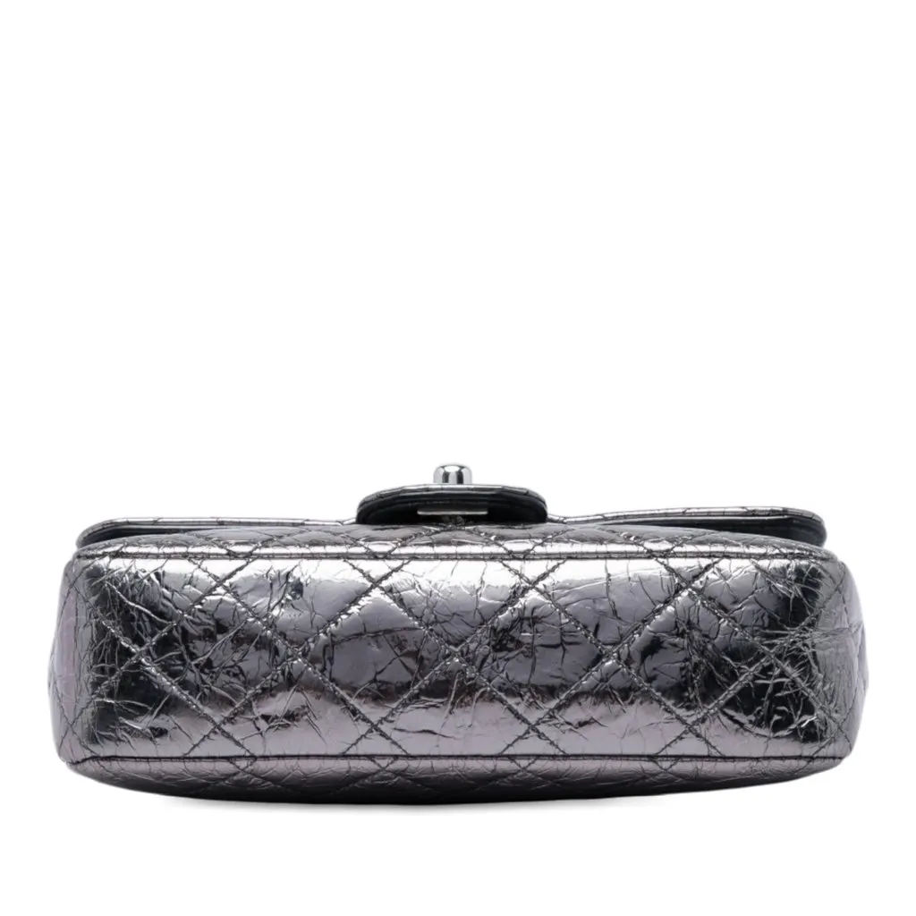 Chanel Mini Quilted Metallic Crumpled Calfskin Ring Top Handle Flap Silver Leather Very good - Inside View