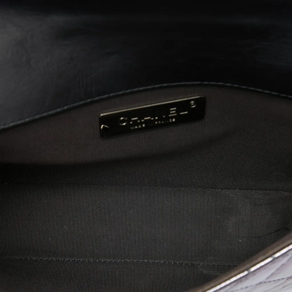 Chanel Mini Quilted Metallic Crumpled Calfskin Ring Top Handle Flap Silver Leather Very good - Model View