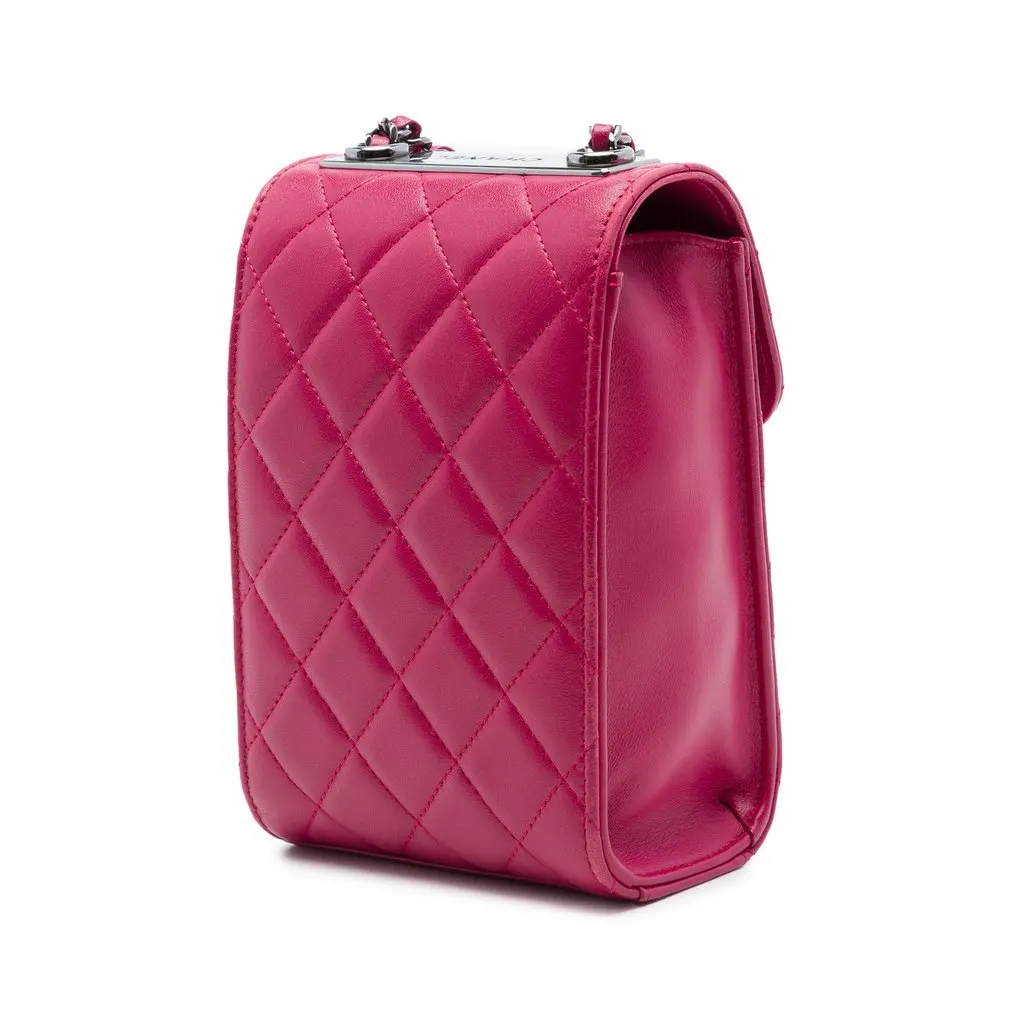 Chanel CC Quilted Lambskin Phone Holder Crossbody Pink Leather Very good - Back View