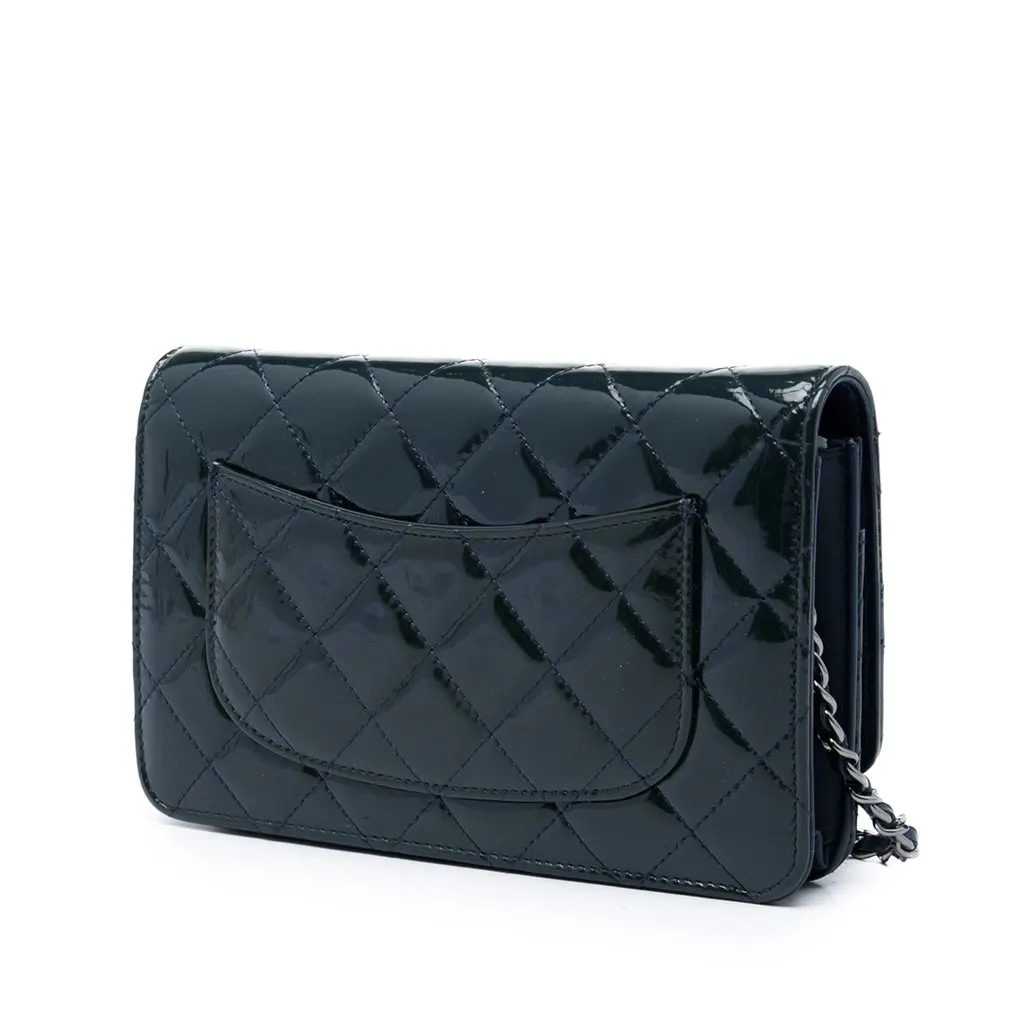 Chanel CC Quilted Patent Wallet On Chain Blue Leather Very good - Back View