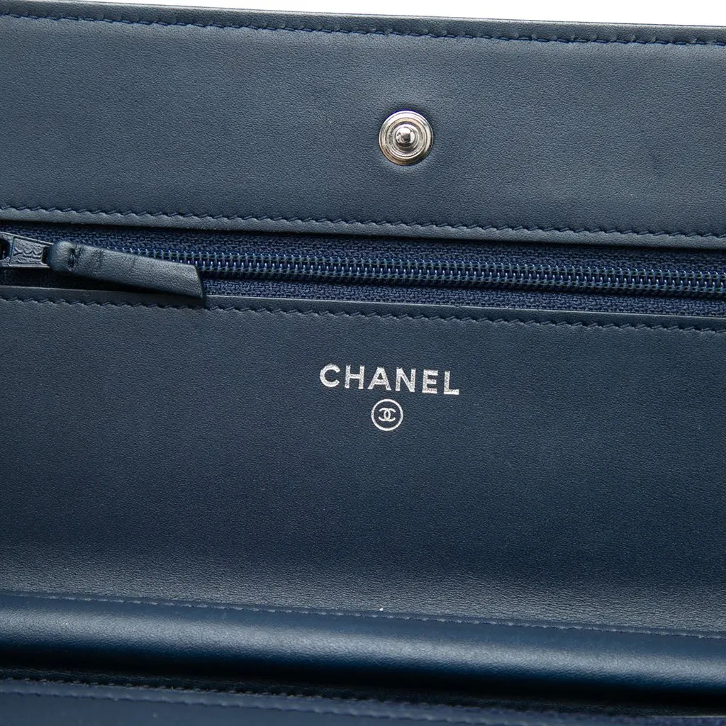Chanel CC Quilted Patent Wallet On Chain Blue Leather Very good - Box View