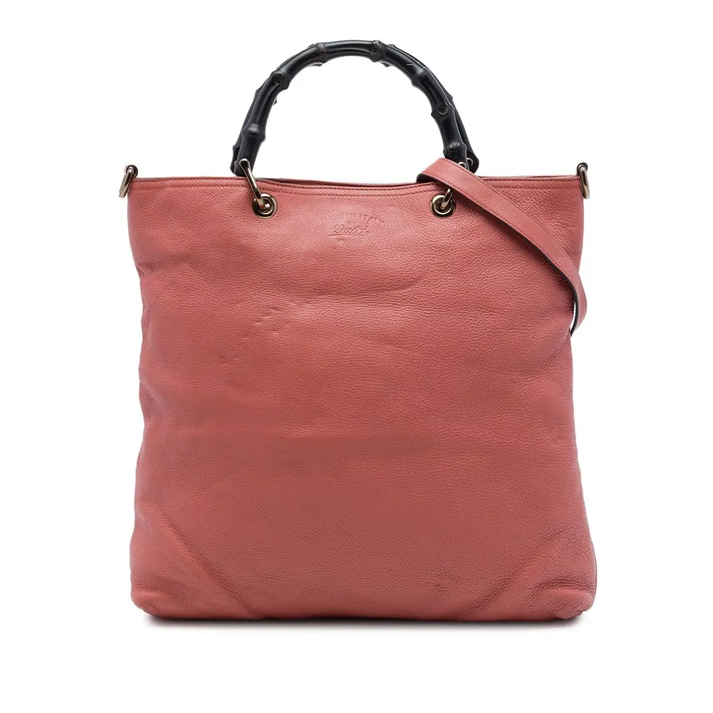 Gucci Tall Calfskin Bamboo Shopper Tote Pink Leather Very good - Front View