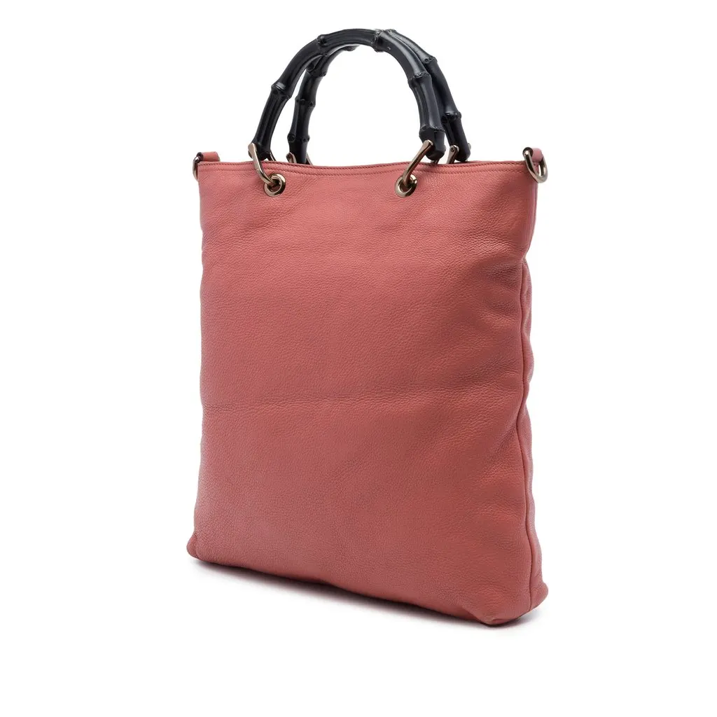 Gucci Tall Calfskin Bamboo Shopper Tote Pink Leather Very good - Back View