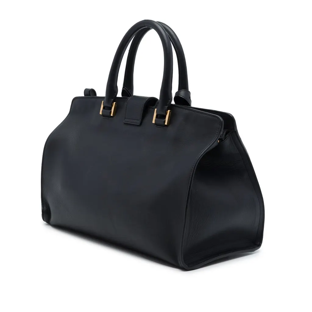 Saint Laurent Medium Leather Classic Y Cabas Satchel Black Leather Good - Back View
